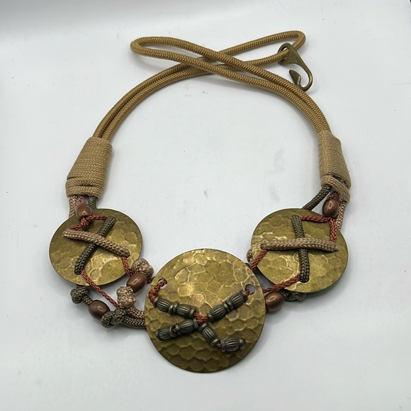 Womens Fashion Belt Gold Tone Metal Brown Boho Hippie Bulky Waist - Picture 3 of 12